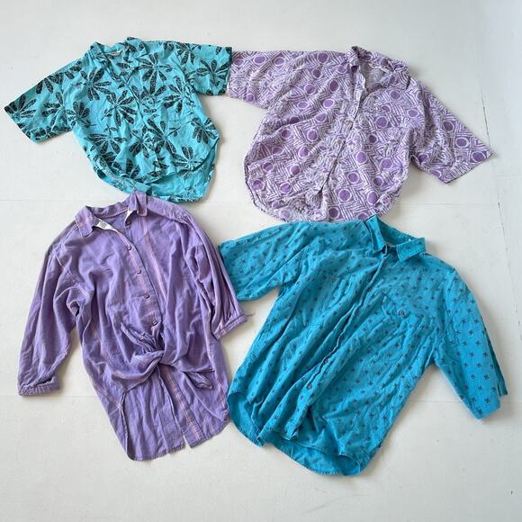 VINTAGE 80s Patterned Button Up Shirts Wholesale Bundle / 4 Pcs / Resellers Lot - Picture 1 of 11